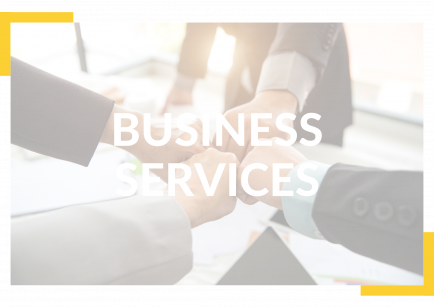 Navigational Image with people in background and text with "Business Services"